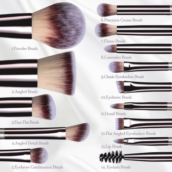 Makeup Brush Set 14 Pcs Premium Synthetic - Picture 3 of 3